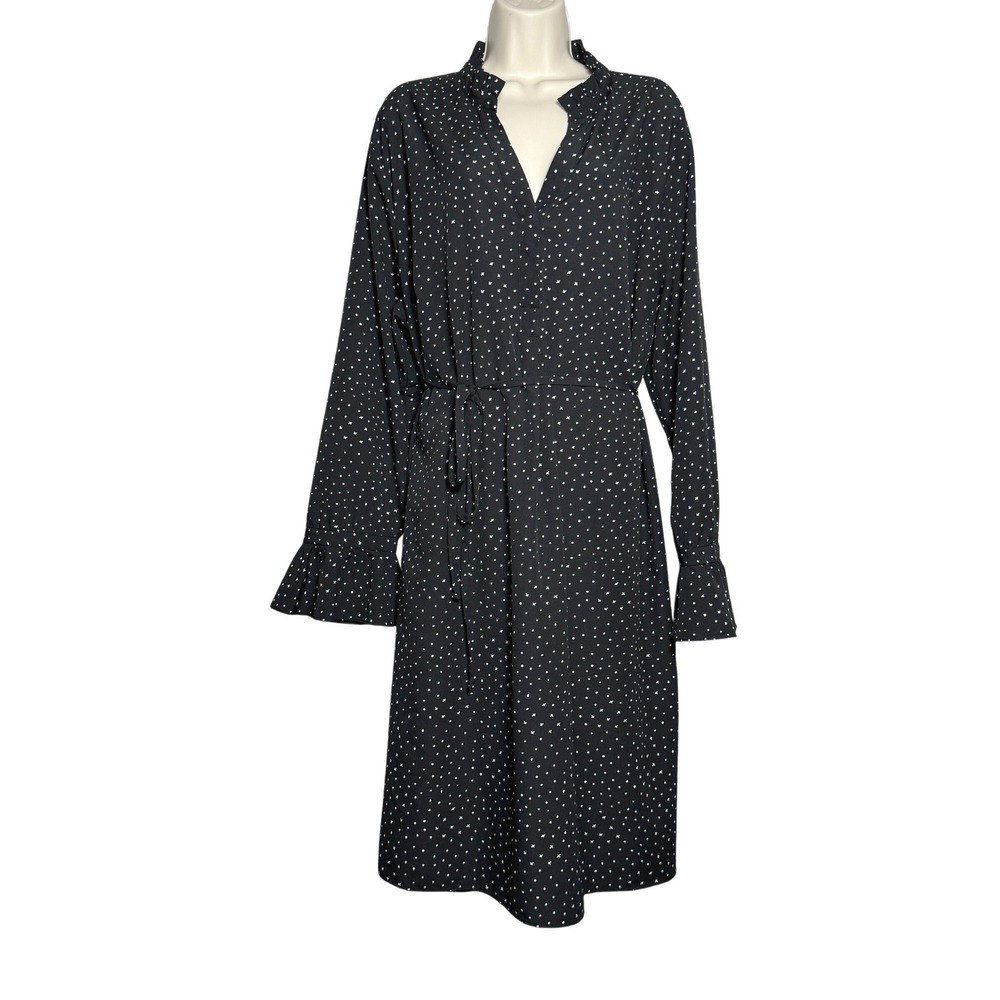 Ava & Viv Womens Shift Dress 3X Black Circle Print Ruffle Popover Event Minimal‎